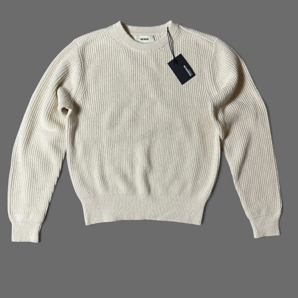 Buck Mason Seafarer Cotton Rib Crew Sweater Mens Size S Sand Dollar Ribbed NWT